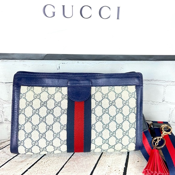 Gucci blue sherry line clutch crossbody bag - Picture 3 of 15